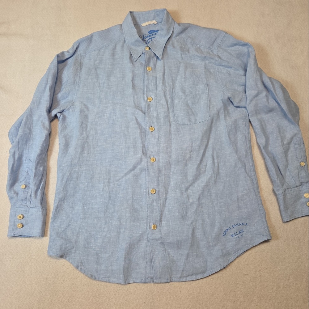 Tommy Bahama Relax 100% Linen Light Blue Long Sleeve Button Down Shirt M
